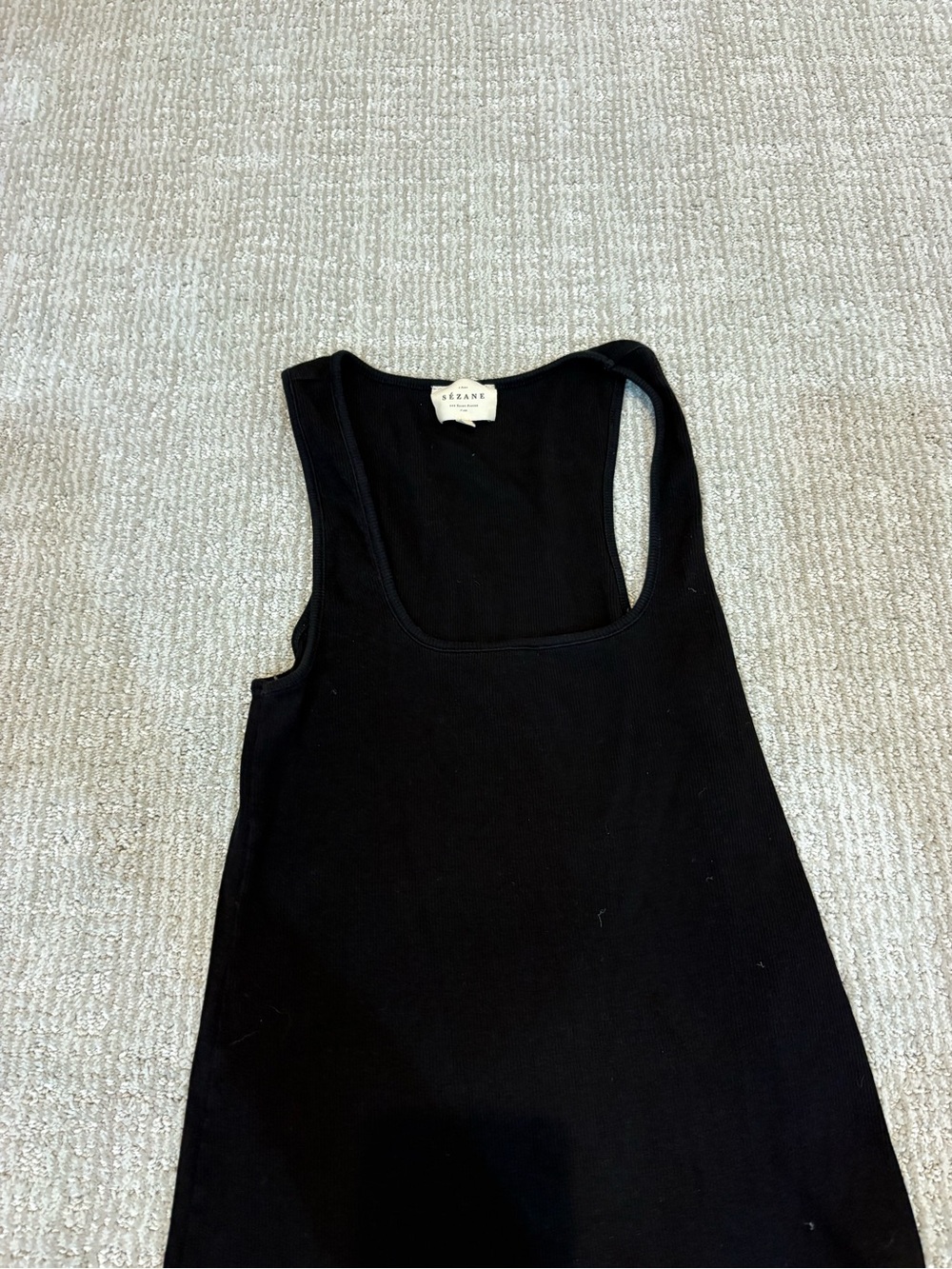 Sezane Black Ribbed Scoop Tank
